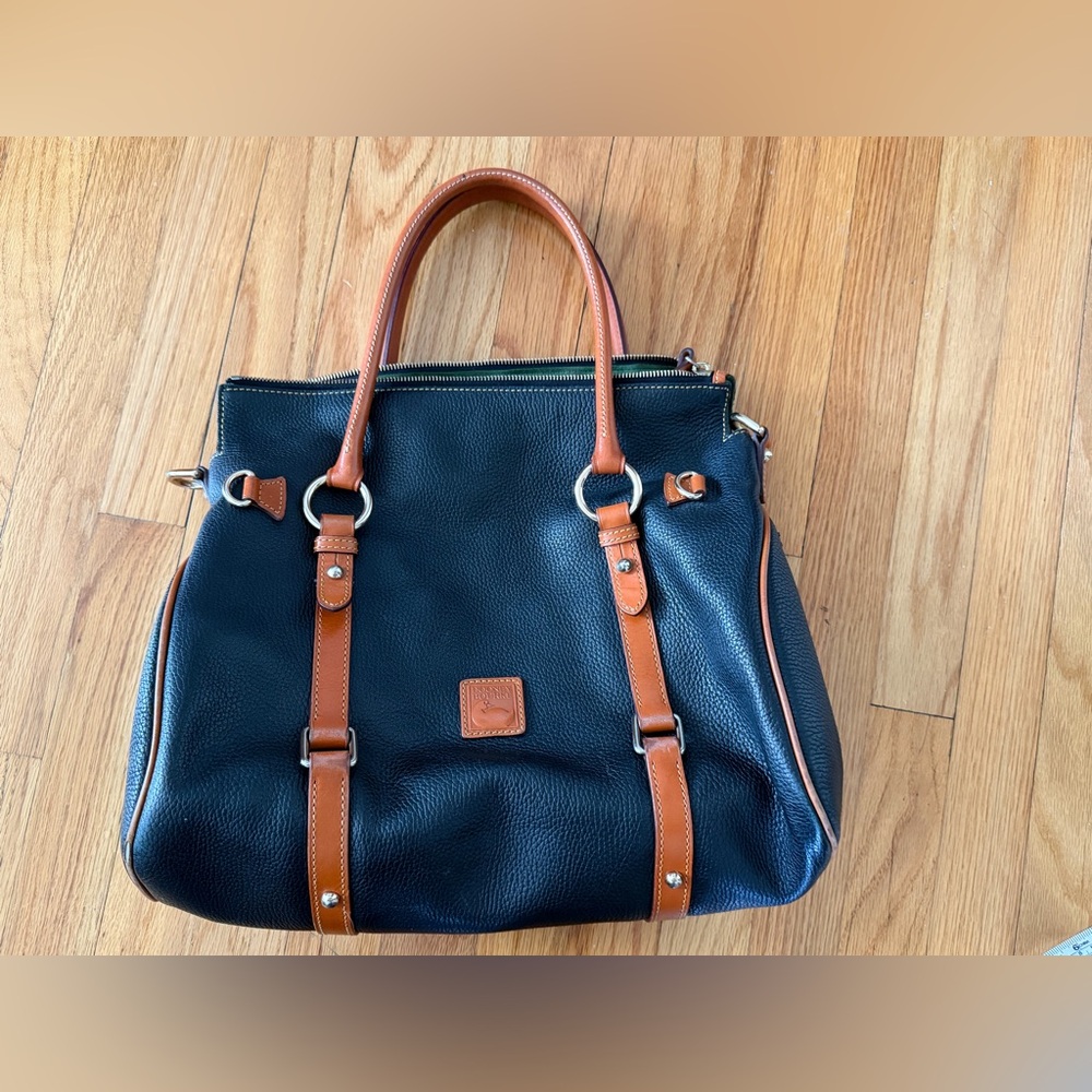 Dooney & Bourke Vintage Florentine Black and Brown Pebbled Leather Satchel Large